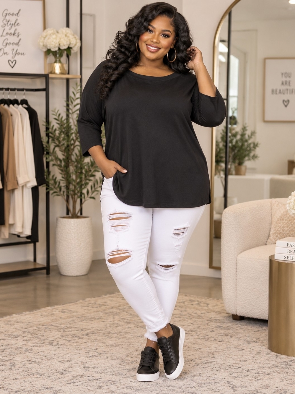 Classic Black Scoop Neck Women’s Top - Comfortable Everyday Style